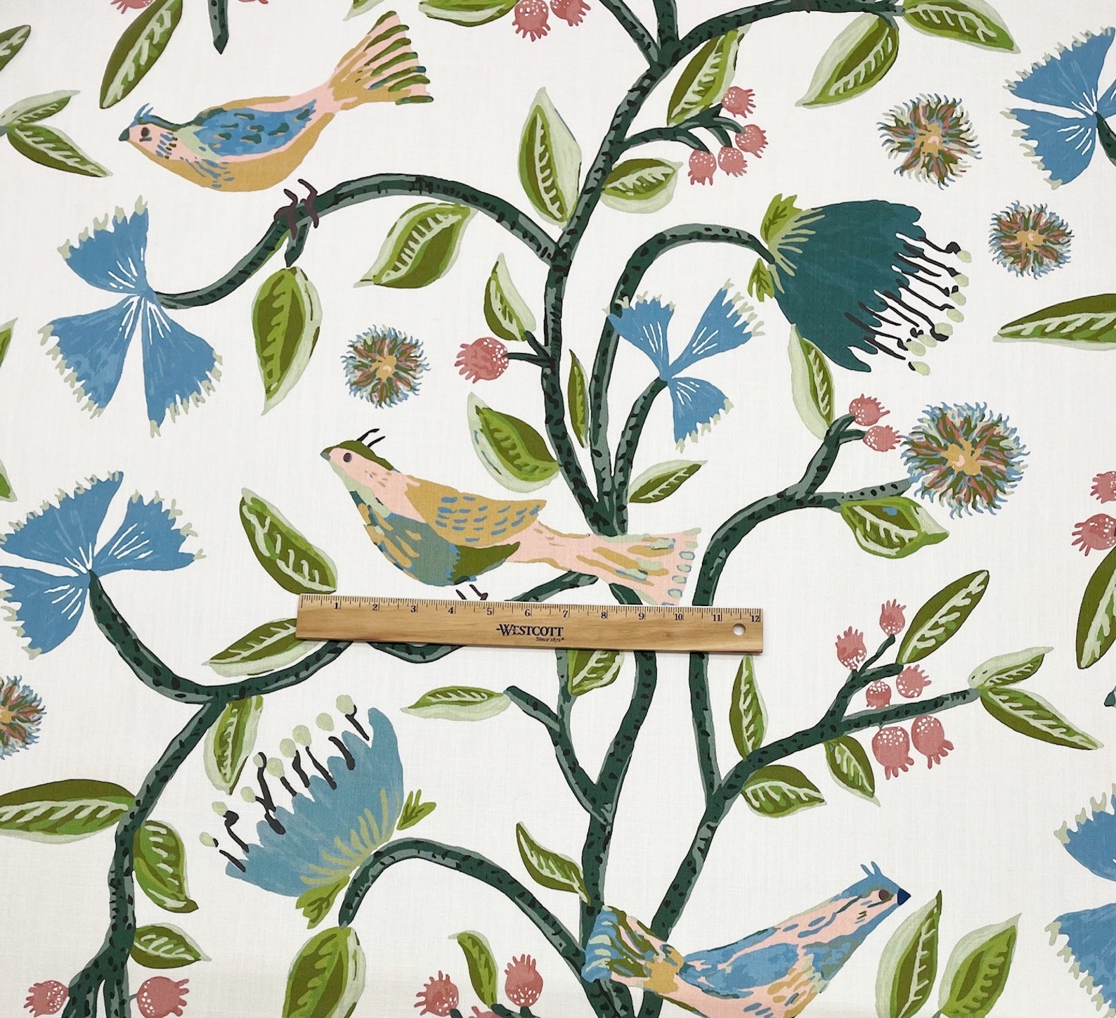 Ballard Designs LYLE GREEN Blue Song Birds Floral Vine Drapery Curtains ...