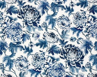 Ballard Designs ALORA BLUE Leaf Floral Vine Drapery Curtains Upholstery Pillow Bedding Exclusive Fabric By Yard 54"Wide