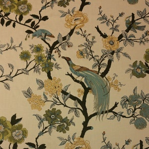 Ballard Designs WILLA PARCHMENT Exotic Bird Floral 100% Linen Drapery Curtains Upholstery Pillow Craft Bedding Fabric By Yard 54"Wide