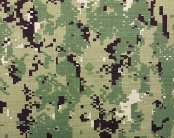 NWU Type III Digital Green AOR2 NAVY Logo Military Spec Camo Apparel Uniform Bags Tear Resistant Nylon Cotton Fabric By 1/2(0.5) Yard 66"W