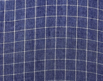 P Kaufmann BENNET INDIGO Blue White Windowpane Check 100% Linen Pillow Crafts Upholstery Bedding Drapery Linen Fabric By the Yard 54"Wide