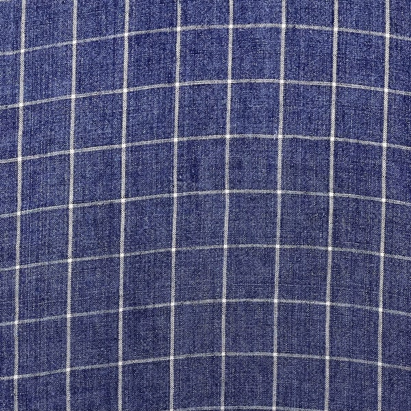 P Kaufmann BENNET INDIGO Blue White Windowpane Check 100% Linen Pillow Crafts Upholstery Bedding Drapery Linen Fabric By the Yard 54"Wide