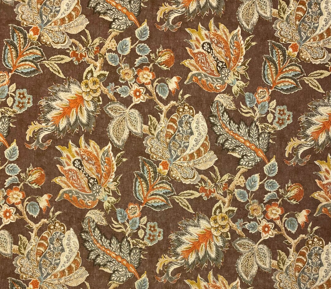 Waverly BROMPTON AMBER BROWN Large Jacobean Floral Furniture Upholstery