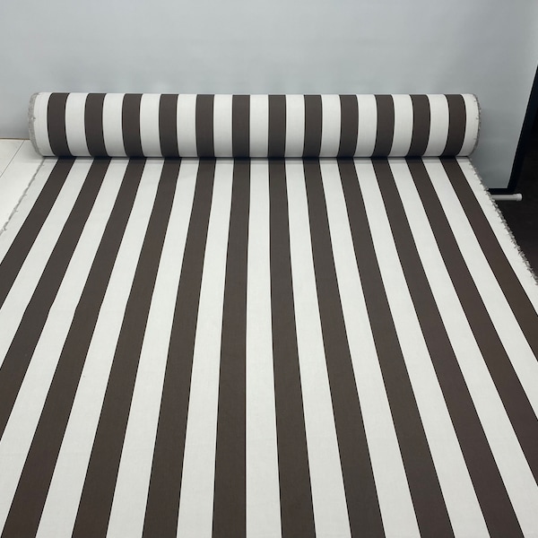 OUTDURA CANVAS STRIPE Brown & Chalk White Compare to Sunbrella® Outdoor Indoor Drapery Furniture Cushion Fabric By The Yard 54"W