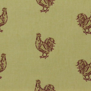 PECKING ORDER Red ROOSTERS Chickens Golden Beige Pillow Craft Drapery Tote Bags Drapery Upholstery Multiuse Fabric By The Yard 54"Wide