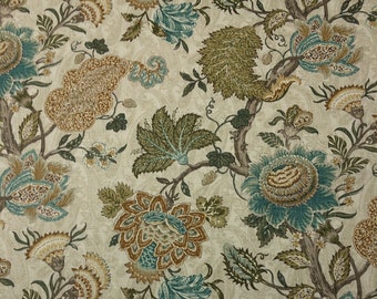 Ballard Designs CASSIDY AMBER Green Blue Jacobean Floral Drapery Curtains Upholstery Pillow Craft Exclusive Fabric By Yard 54"Wide