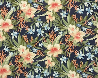 Tommy Bahama OD FLEUR LE Mar Ink Blue Tropical Floral Outdoor Indoor Furniture Cushion Pillow Water Resistant Polyester Fabric By Yard 54"W