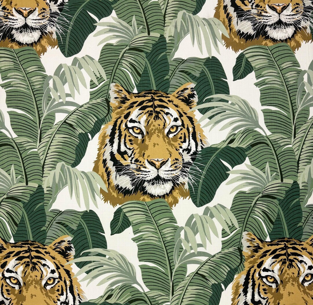 Tigrio P Kaufmann TIGRIO SUNRISE Large Tiger Jungle Leaf Green Vine Pillow ...