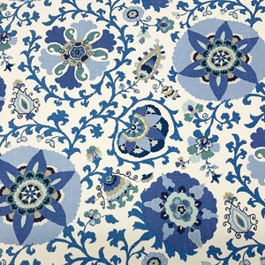 BRAEMORE SILSILA INDIAN Azul Marino Verde Suzani Vine Almohada Bolsa Cortina Cortinas Muebles Tapicería Tela de Lino Multiusos cortada a medida 54" de Ancho