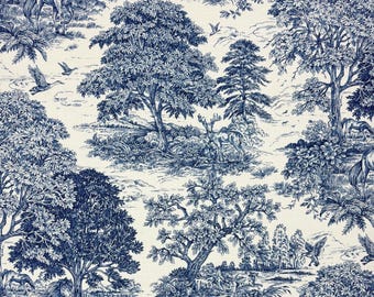 COVINGTON YELLOWSTONE BLUEBELL Blue Horse Deer Dog Country Toile Upholstery Pillow Craft Cushion Drapery Bedding Linen Fabric By Yard 54"W