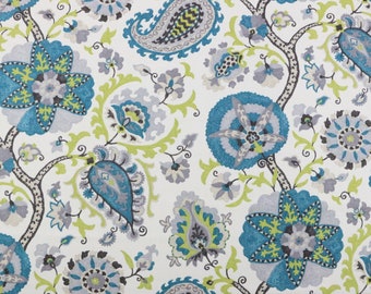 P Kaufmann LADBROKE PAVO REAL verde azul grande Paisley Suzani vine drapery tapicería almohada cojín cojín ropa de cama tela cortada a la talla 54"Ancho