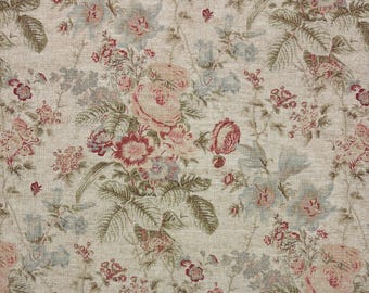 Ballard Designs LAURALEE FLORAL PARCHMENT Green Blush Vine Drapery Curtains Upholstery Pillow Craft Bedding Designer Fabric By Yard 54"Wide