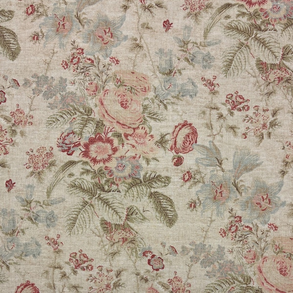 Ballard Designs LAURALEE FLORAL PARCHMENT Green Blush Vine Drapery Curtains Upholstery Pillow Craft Bedding Designer Fabric By Yard 54"Wide