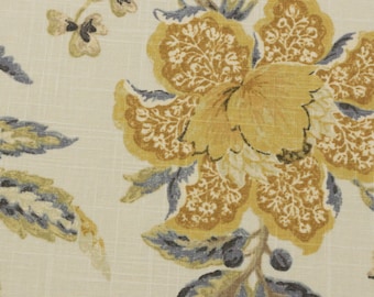 Ballard Designs SAYER AMARILLO Florales Jacobeos Flor Dorada Lino Cortinas Tapicería Almohadas Ropa de cama Tela cortada a medida 54" Ancho