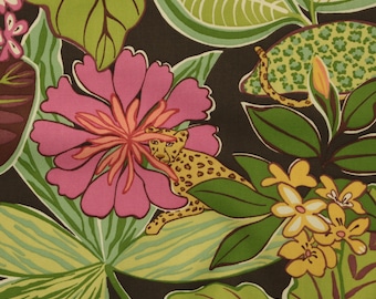 P Kaufmann JUNGLE FEVER TROPIC Brown Green Cheetah Tropical Floral Upholstery Pillow Craft Cushion Drapery Bedding Fabric By Yard 54"Wide