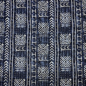 Genevieve Gorder MALI MUD CLOTH Indigo Blue Linen Geometric Tribal Upholstery Pillow Craft Cushion Bedding Fabric By The Yard 54&quot;Wide