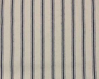 Ballard Designs VINTAGE TICKING NAVY Blue Stripe 100% Cotton Drapery Apparel Upholstery Pillow Craft Bedding Fabric By Yard 54"Wide