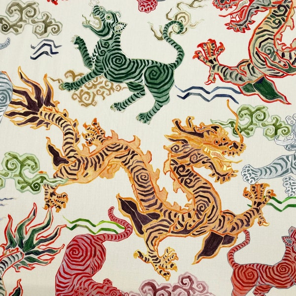 HAMILTON Tissus HIMALAYA NATURAL Tigres Asiatiques Dragons Rembourrage Oreiller Artisanat Draperie Literie Exclusive Designer Tissu par yard 54 « W