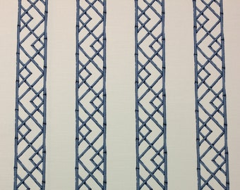 Cortinas Ballard Designs REVA BLUE Marfil Bambú Enrejado Geométrico Cortinas Tapicería Almohadas Ropa de Cama Tela de Algodón Cortada a Medida 54" Ancho