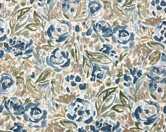 MAGNOLIA HOME TILLY Denim Blue Abstract Floral Upholstery Pillow Craft Cushion Drapery Bedding Cotton Fabric By The Yard 54"Wide