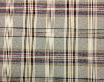 Ballard Designs VICTORIA DUNE Classic PLAID Brown Red Heather Beige Drapery Upholstery Pillow Craft Bedding Fabric 1.75 Yards 55"Wide