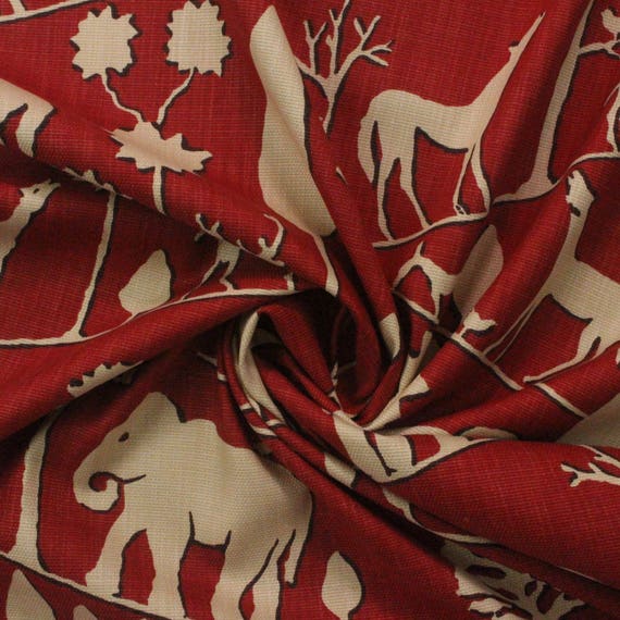 Pillow Fabric 10 yds. Uph Braemore Jungle Walk/Cardinal Red Cotton Drapery 