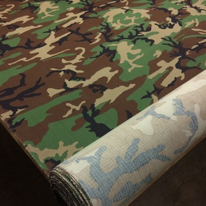 WOODLAND NY/CO Ripstop Rip Stop Military Spec Camouflage Combat Apparel Uniform Tear Resistant Crafts Bags Nylon Cotton Fabric By Yard 64"W