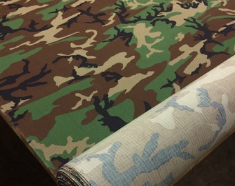 WOODLAND NY/CO Ripstop Rip Stop Military Spec Camouflage Combat Apparel Uniform Tear Resistant Crafts Bags Nylon Cotton Fabric By Yard 64"W