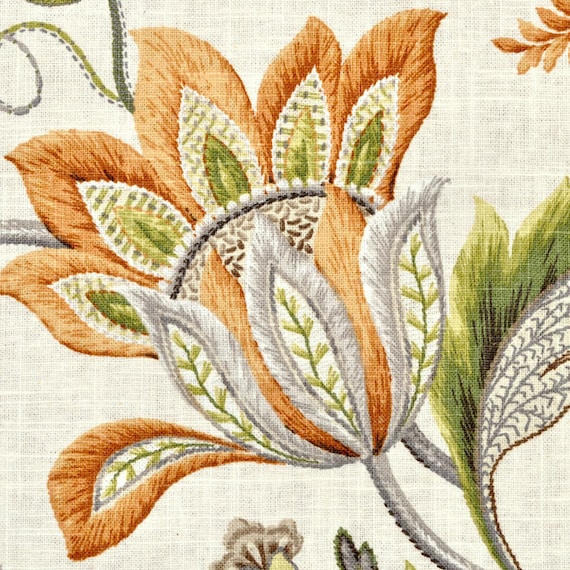 P Kaufmann BRISSAC AMBER Orange Green Jacobean Floral Drapery