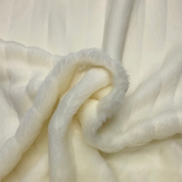 Designer RIBBED FAUX FUR Cream Animal Faux Fur Pillow Cushion Apparel Crafts Bedding Drapery Designer Fabric By The Yard 59"Wide