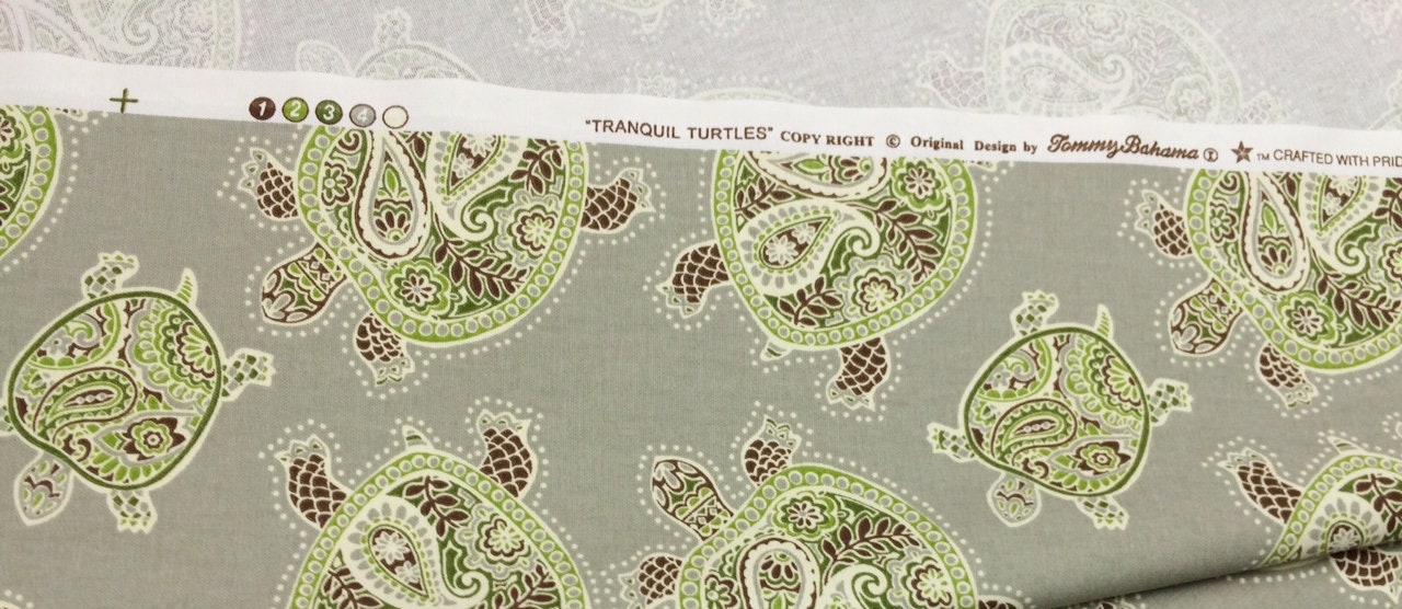 Tommy Bahama TRANQUIL TURTLE FOSSIL Gray Green Turtles Paisley Etsy