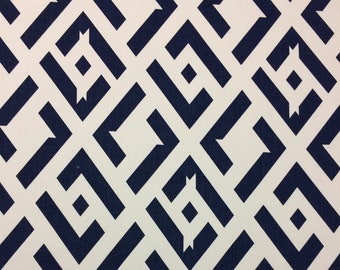 KRAVET CHINA CLUB Indigo Blue White 100% Linen Geometric Pillow Cushion Upholstery Bedding Drapery Designer Fabric By The Yard 54"Wide