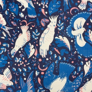 COVINGTON JOLENE azul pájaro rosa bellotas 100% lino como algodón almohada cortinas tapicería ropa de cama tela cortada a tamaño 54 "W
