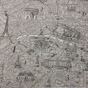 Lacefield Designs PARISIENNE ÉTAIN GRIS Français ville de Paris 100 % coton canard draperie d&#39;ameublement oreiller tissu artisanal par mètre 54 po. de large # D3063