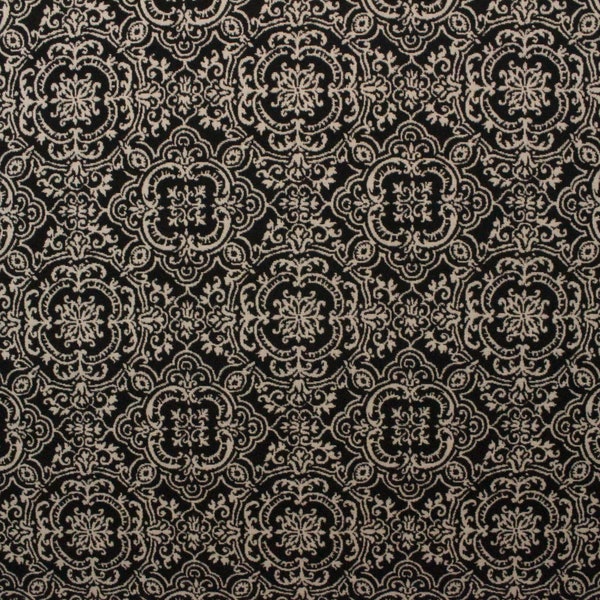 BALLARD DESIGNS Sunbrella® FLORENCE Black Geometric Medallion Outdoor Indoor Drapery Upholstery Pillow Jacquard Fabric 1.5 Yard 54"Wide