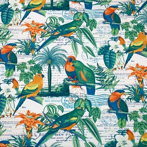 Richloom EL CENTRO CURACAO Blue Green Orange Parrots Tropical Birds Outdoor Drapery Furniture Cushion Crafts Pillow Fabric By The Yard 54&quot;W