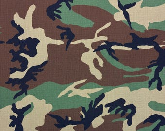 WOODLAND NY/Co Ripstop Rip Stop BDU Military Spec Camouflage Combat Apparel Uniform Tear Resistant Nylon Cotton Fabric By 1/2(0.5) Yard 64"W