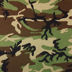 WOODLAND NY/Co Ripstop Rip Stop BDU Military Spec Camouflage Combat Apparel Uniform Tear Resistant Nylon Cotton Fabric By 1/2(0.5) Yard 64&quot;W