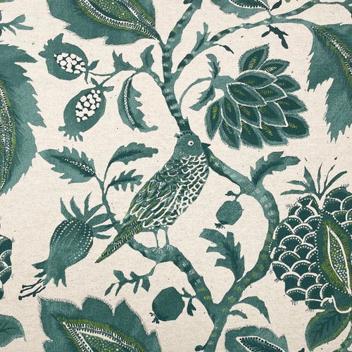 RICHLOOM NIGHTINGALE COLVERT SARCELLE BLEU OISEAU NATUREL VIGNE Oreiller floral Artisanat Draperie Coussin Sacs rembourrage Lin Tissu par yard 54 « Large