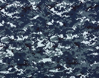 US Navy Blue Digital Camo NWU 4 NavPat Digital Camo Ny/Co Soft Twill USN Logo Army Military Apparel Uniform Fabric By 1/2(0.5) Yard 66"W