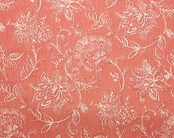 RICHLOOM BENSON CORAL Red White Jacobean Floral Vine Upholstery Pillow Craft Cushion Bedding Fabric By The Yard 54"Wide