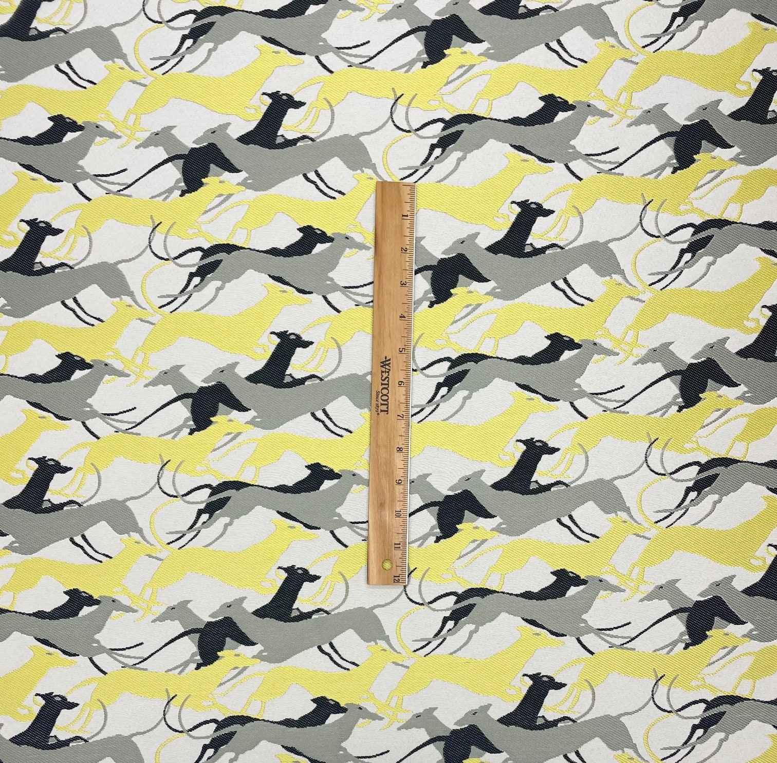 Exclusive Designer Greyhound Dog Gray Black Yellow Woven Jacquard ...