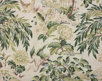 PKL Studio FOREST & The TREE Willow Green Bird Egret Trees Floral Upholstery Pillow Cushion Bedding Linen Cotton Fabric By The Yard 54"W