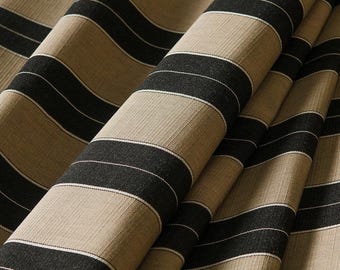 SUNBRELLA® 8521 BERENSON TUXEDO Stripe Black Tan Cream Striped Outdoor Indoor Furniture Cushion Drapery Furniture Pillow Fabric By Yard 54"W