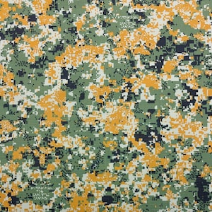 Digital CAMO Orange Green  Military Camo Craft Apparel Uniform Bags Tear Resistant Nylon Cotton Fabric By 1/2(0.5) Yard 66"W