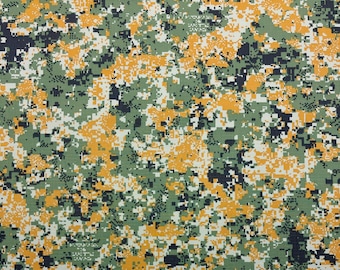 CAMO digital Naranja Verde Camo militar Ropa artesanal Bolsas uniformes Tela de algodón de nailon resistente al desgarro por 1/2 (0,5) yarda 66 "W