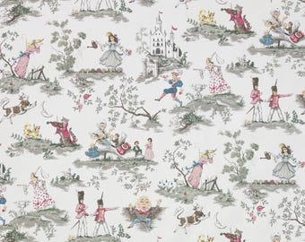 COVINGTON OVER THE Moon White Nursery Rhyme Toile Cow Humpty Dumpty Upholstery Pillow Craft Drapery Bedding Cotton Fabric By Yard 54"W