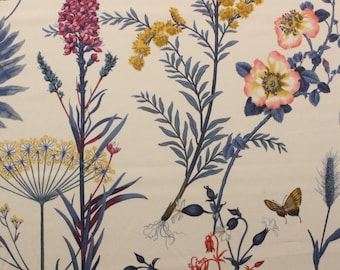 Ballard Designs ISABELLA BLUE Cortinas, Tapicería, Cojín, Ropa de Cama, Estampado Botánico de Mariposas, Tela 100% Algodón, Cortado a Medida, 54" de Ancho
