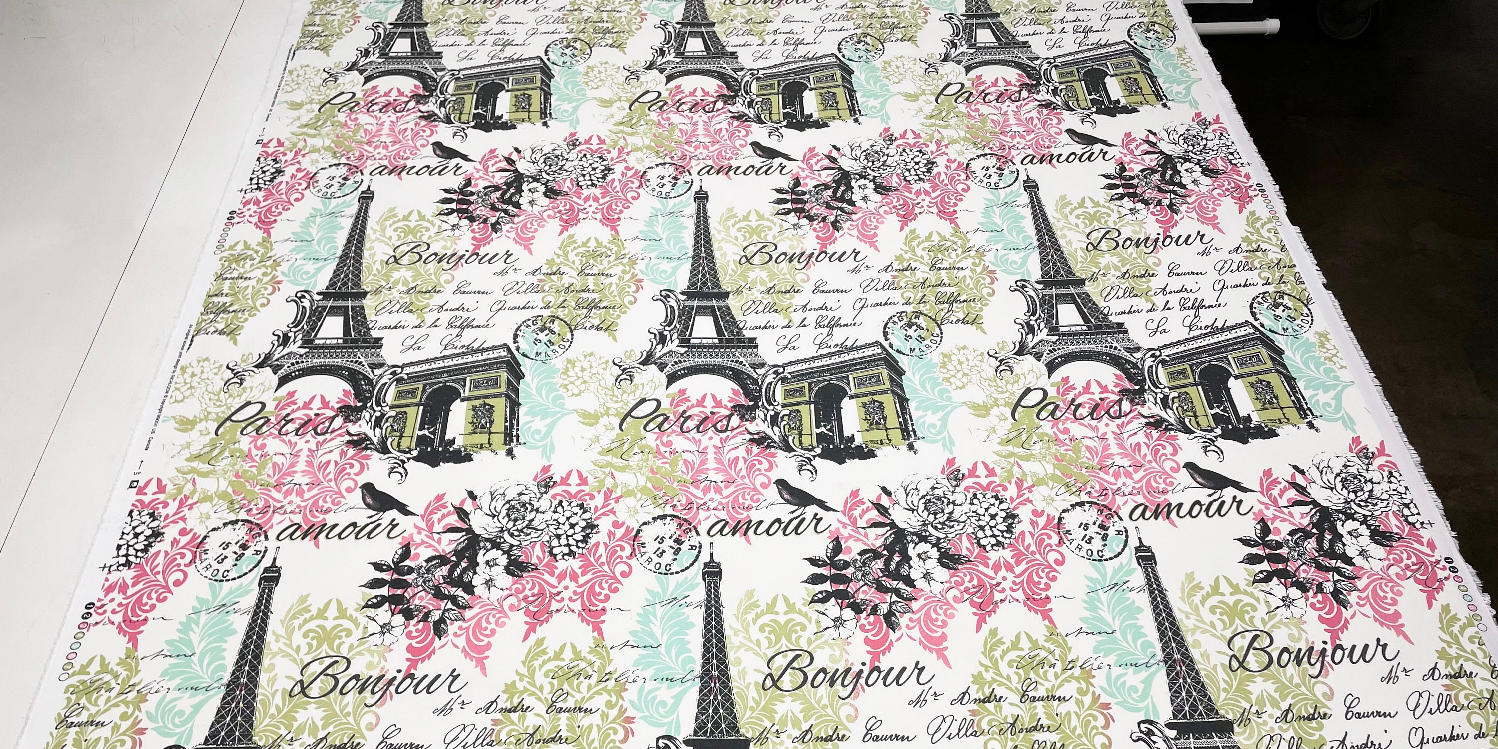 France Paris Script Pink Green Eiffel Tower Arc De Triumph