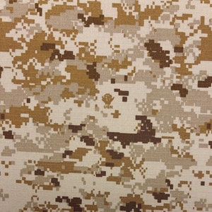 AOR1 USN Logo Navy Uniform Marpat Desert Beige NY/CO Ripstop Camo Apparel Uniform Tear Resistant Nylon Cotton Fabric By 1/2(0.5) Yard 66&quot;W